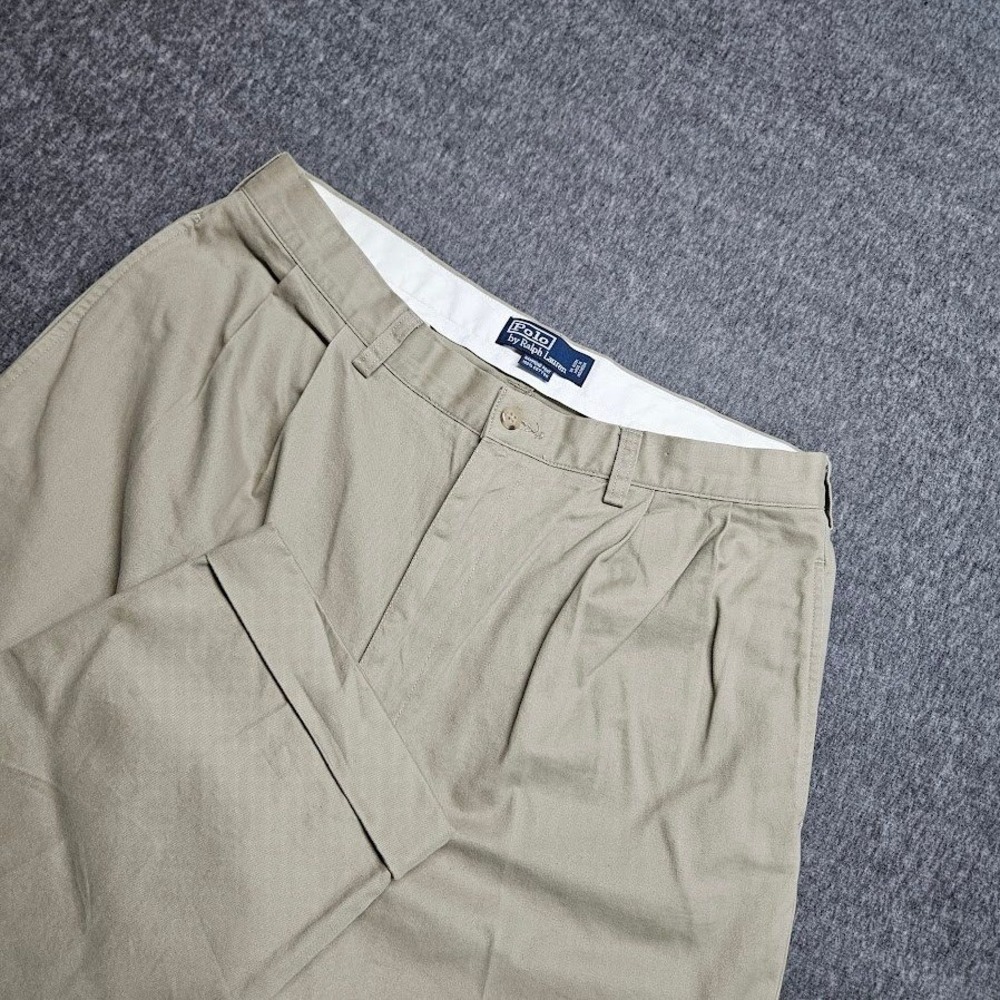 Polo Ralph Lauren Hammond Pant Men 36x30 Tan Khaki Pleated Cuffed Cotton Trouser